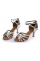 Women's Silver Satin Heels Sandals Latin Salsa With Ankle Strap Dance Shoes Wedding Party Shoes D602004