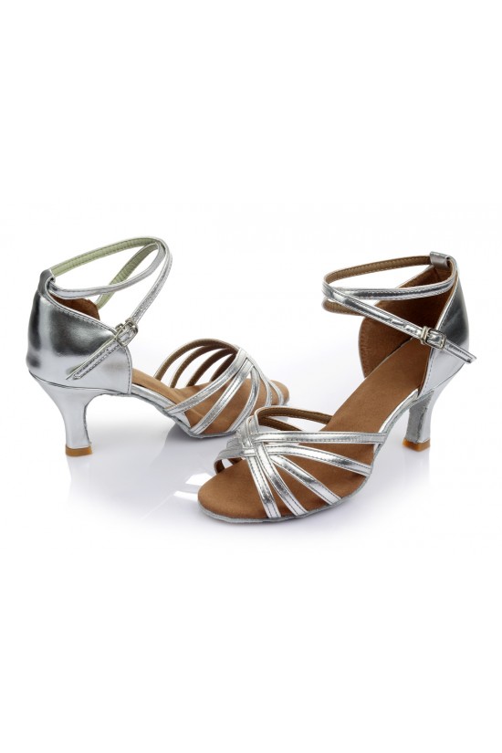 Women's Silver Satin Heels Sandals Latin Salsa With Ankle Strap Dance Shoes Wedding Party Shoes D602004