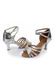 Women's Silver Satin Heels Sandals Latin Salsa With Ankle Strap Dance Shoes Wedding Party Shoes D602004