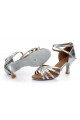 Women's Silver Satin Heels Sandals Latin Salsa With Ankle Strap Dance Shoes Wedding Party Shoes D602004