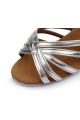 Women's Silver Satin Heels Sandals Latin Salsa With Ankle Strap Dance Shoes Wedding Party Shoes D602004