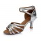 Women's Silver Satin Heels Sandals Latin Salsa With Ankle Strap Dance Shoes Wedding Party Shoes D602004
