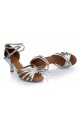 Women's Silver Satin Heels Sandals Latin Salsa With Ankle Strap Dance Shoes Wedding Party Shoes D602004