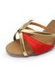 Women's Red Leatherette Satin Heels Sandals Latin Salsa With T-Strap Buckle Dance Shoes D602005