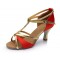 Women's Red Leatherette Satin Heels Sandals Latin Salsa With T-Strap Buckle Dance Shoes D602005
