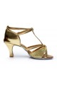 Women's Gold Leatherette Satin Heels Sandals Latin Salsa With T-Strap Buckle Dance Shoes D602006