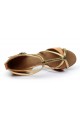 Women's Brown Leatherette Satin Heels Sandals Latin Salsa With T-Strap Buckle Dance Shoes D602007