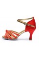 Women's Red Gold Satin Heels Sandals Latin Salsa With Ankle Strap Dance Shoes D602008