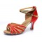 Women's Red Gold Satin Heels Sandals Latin Salsa With Ankle Strap Dance Shoes D602008