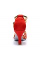 Women's Red Gold Satin Heels Sandals Latin Salsa With Ankle Strap Dance Shoes D602008