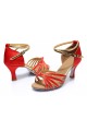 Women's Red Gold Satin Heels Sandals Latin Salsa With Ankle Strap Dance Shoes D602008