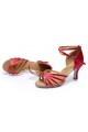 Women's Fuschia Gold Satin Heels Sandals Latin Salsa With Ankle Strap Dance Shoes D602009