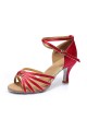 Women's Fuschia Gold Satin Heels Sandals Latin Salsa With Ankle Strap Dance Shoes D602009