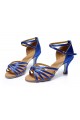 Women's Blue Gold Satin Heels Sandals Latin Salsa With Ankle Strap Dance Shoes D602010