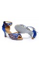 Women's Blue Gold Satin Heels Sandals Latin Salsa With Ankle Strap Dance Shoes D602010