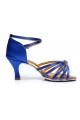 Women's Blue Gold Satin Heels Sandals Latin Salsa With Ankle Strap Dance Shoes D602010