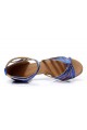 Women's Blue Gold Satin Heels Sandals Latin Salsa With Ankle Strap Dance Shoes D602010