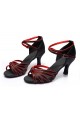 Women's Black Red Satin Heels Sandals Latin Salsa With Ankle Strap Dance Shoes D602011