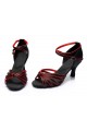 Women's Black Red Satin Heels Sandals Latin Salsa With Ankle Strap Dance Shoes D602011