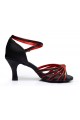 Women's Black Red Satin Heels Sandals Latin Salsa With Ankle Strap Dance Shoes D602011