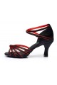 Women's Black Red Satin Heels Sandals Latin Salsa With Ankle Strap Dance Shoes D602011