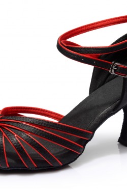 Women's Black Red Satin Heels Sandals Latin Salsa With Ankle Strap Dance Shoes D602011