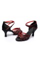 Women's Black Red Satin Heels Sandals Latin Salsa With Ankle Strap Dance Shoes D602011