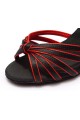 Women's Black Red Satin Heels Sandals Latin Salsa With Ankle Strap Dance Shoes D602011