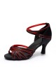 Women's Black Red Satin Heels Sandals Latin Salsa With Ankle Strap Dance Shoes D602011