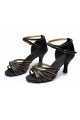 Women's Black Gold Satin Heels Sandals Latin Salsa With Ankle Strap Dance Shoes D602012