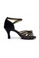 Women's Black Gold Satin Heels Sandals Latin Salsa With Ankle Strap Dance Shoes D602012