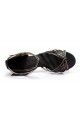 Women's Black Gold Satin Heels Sandals Latin Salsa With Ankle Strap Dance Shoes D602012