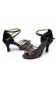 Women's Black Gold Satin Heels Sandals Latin Salsa With Ankle Strap Dance Shoes D602012