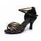 Women's Black Gold Satin Heels Sandals Latin Salsa With Ankle Strap Dance Shoes D602012