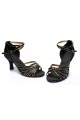 Women's Black Gold Satin Heels Sandals Latin Salsa With Ankle Strap Dance Shoes D602012