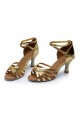 Women's Gold Leatherette Heels Sandals Latin Salsa With Ankle Strap Dance Shoes D602013