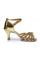 Women's Gold Leatherette Heels Sandals Latin Salsa With Ankle Strap Dance Shoes D602013