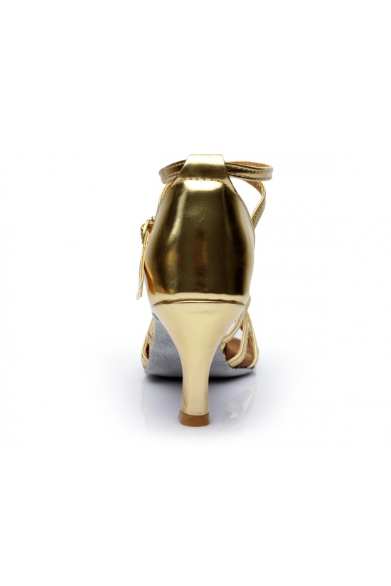 Women's Gold Leatherette Heels Sandals Latin Salsa With Ankle Strap Dance Shoes D602013 Women's Gold Leatherette Heels Sandals Latin Salsa With Ankle Strap Dance Shoes D602013