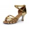 Women's Gold Leatherette Heels Sandals Latin Salsa With Ankle Strap Dance Shoes D602013
