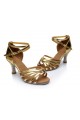 Women's Gold Leatherette Heels Sandals Latin Salsa With Ankle Strap Dance Shoes D602013