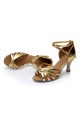 Women's Gold Leatherette Heels Sandals Latin Salsa With Ankle Strap Dance Shoes D602013