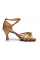 Women's Tan Satin Heels Sandals Latin Salsa With Ankle Strap Dance Shoes D602014