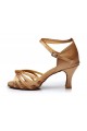 Women's Tan Satin Heels Sandals Latin Salsa With Ankle Strap Dance Shoes D602014