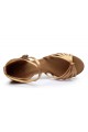 Women's Tan Satin Heels Sandals Latin Salsa With Ankle Strap Dance Shoes D602014