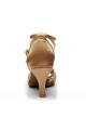 Women's Tan Satin Heels Sandals Latin Salsa With Ankle Strap Dance Shoes D602014