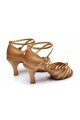 Women's Tan Satin Heels Sandals Latin Salsa With Ankle Strap Dance Shoes D602014