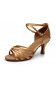 Women's Tan Satin Heels Sandals Latin Salsa With Ankle Strap Dance Shoes D602014