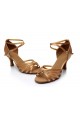 Women's Tan Satin Heels Sandals Latin Salsa With Ankle Strap Dance Shoes D602014