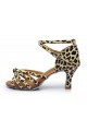 Women's Leopard Satin Heels Sandals Latin Salsa With Ankle Strap Dance Shoes D602015