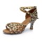 Women's Leopard Satin Heels Sandals Latin Salsa With Ankle Strap Dance Shoes D602015